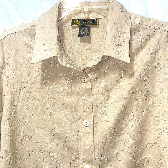 MIRASOL EMBROID. LINEN/RAYON BUTTON DWN SHIRT SZ M - Picture 2 of 14
